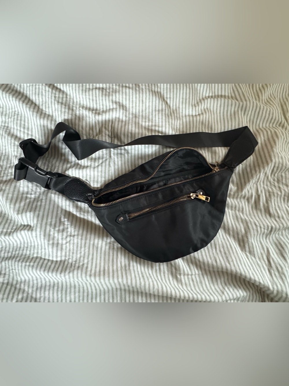 a new day Black Nylon Crossbody Belt Bag with Gold Hardware